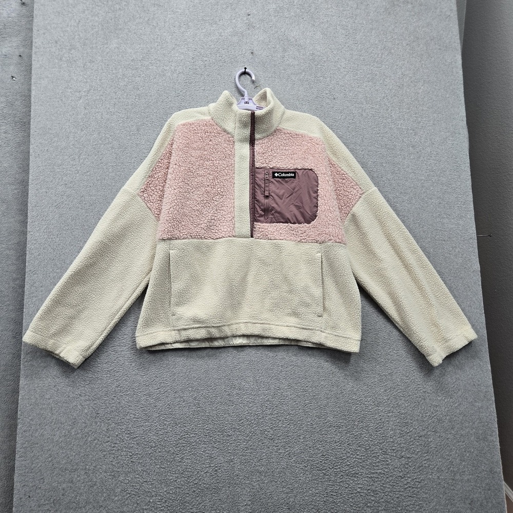 Columbia Women Sweatshirt XXL Cream Colorblock Fleece XP3671 Sherpa Lined